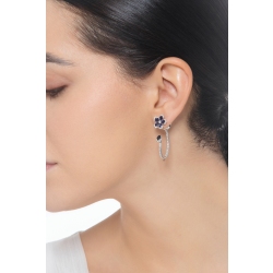 Flower drop earrings with diamonds and blue sapphires 2
