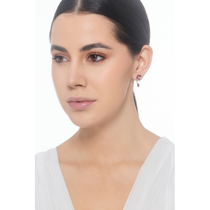 18k white gold drop flower earrings with rubies and diamonds 18k white gold drop flower earrings with rubies and diamonds