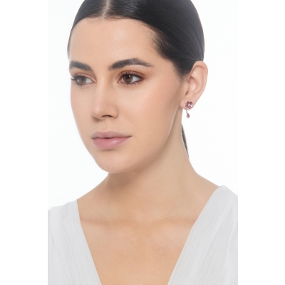 18k white gold drop flower earrings with rubies and diamonds