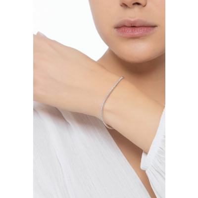 18k white gold semi rigid wavy bracelet with diamonds