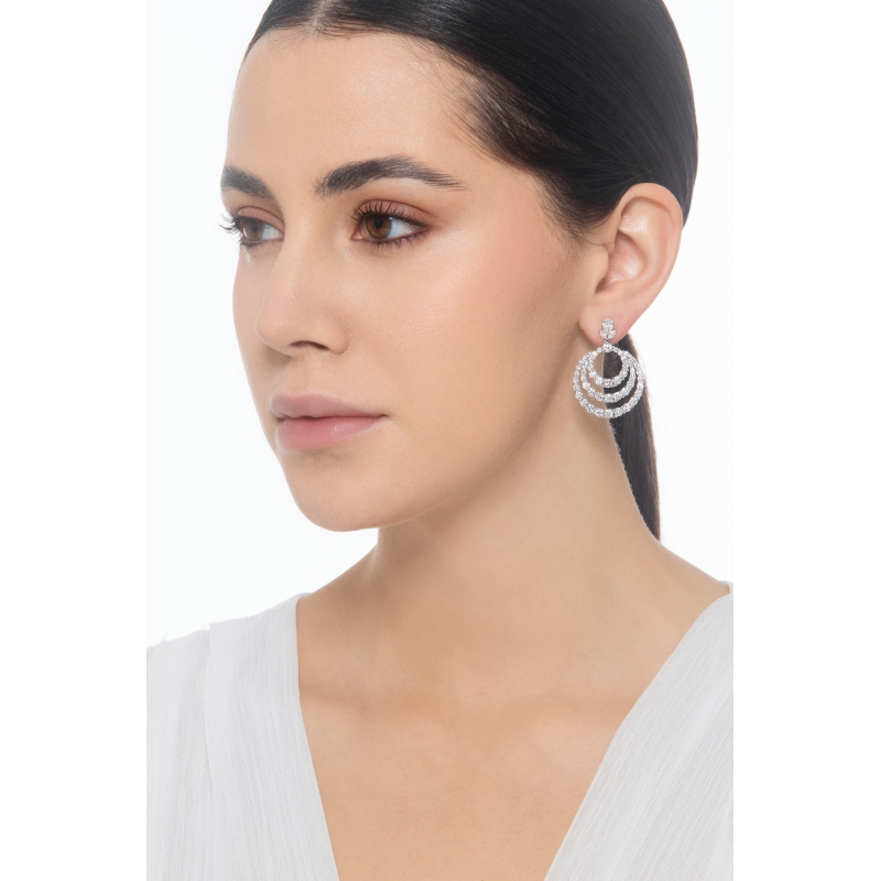 White gold 18k drop earrings with hoops in diamonds White gold 18k drop earrings with hoops in diamonds