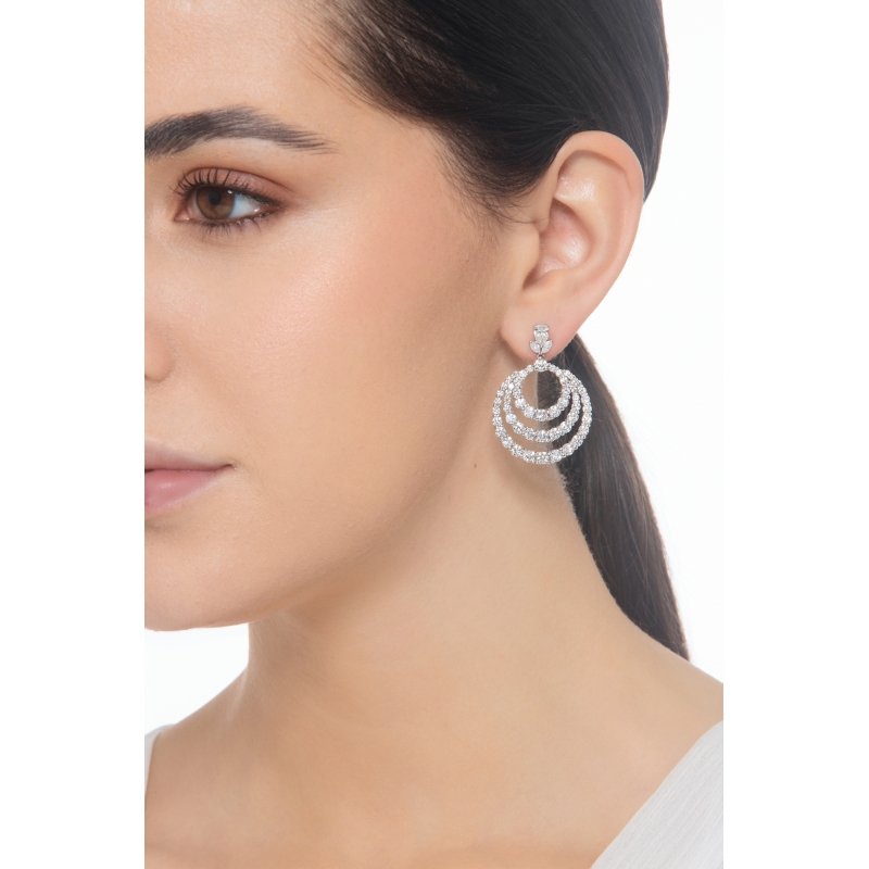 White gold 18k drop earrings with hoops in diamonds White gold 18k drop earrings with hoops in diamonds
