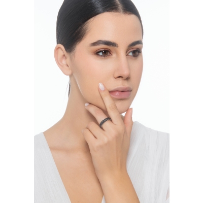 Eternity two rows black diamonds ring