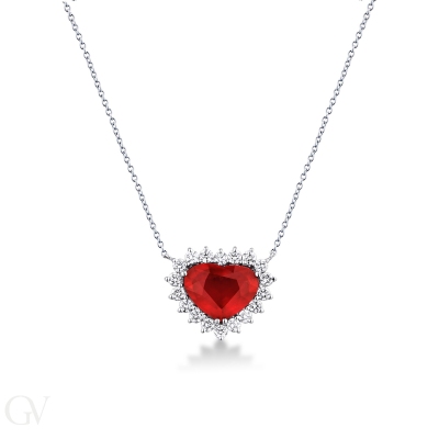 18k white gold necklace with ruby and diamonds