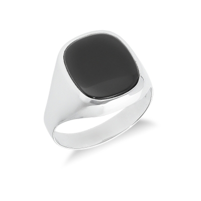 Men ring in white gold 750 with black square