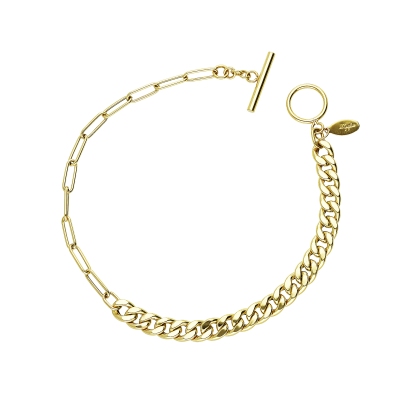 750 yellow gold iced out half paperclip bracelet