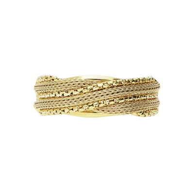 18k yellow gold band ring braided fabric details