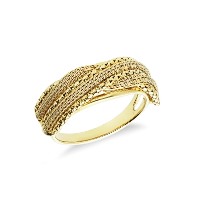 18k yellow gold band ring braided fabric details