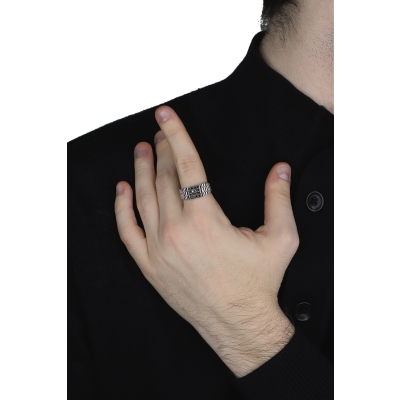 Men ring in white gold 18k with black diamonds pavè