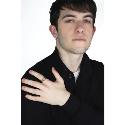 Band men ring in white and yellow gold 18k with pavè diamonds