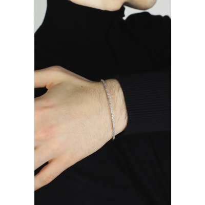 Men rigid bracelet with diamonds in white gold 18k