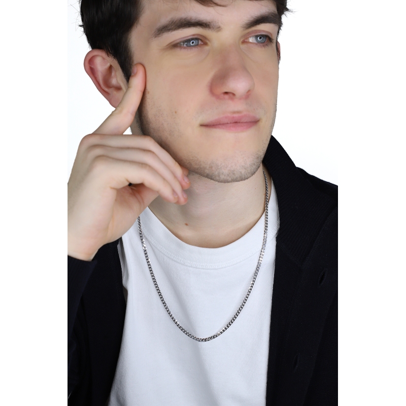 18k white gold flat groumette chain, 60 cm