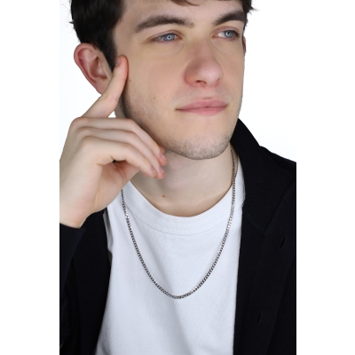 18k white gold flat groumette chain, 60 cm