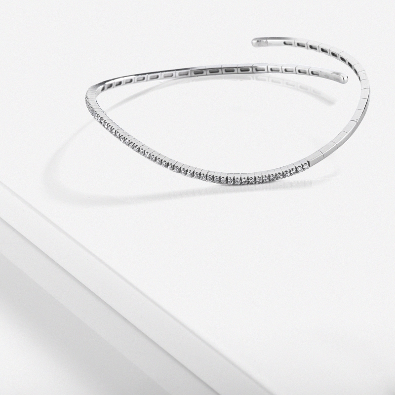 18k white gold semi rigid wavy bracelet with diamonds 18k white gold semi rigid wavy bracelet with diamonds