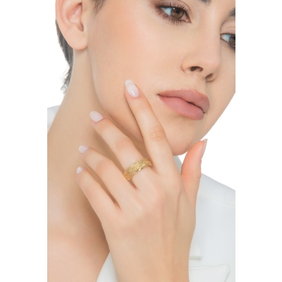 18k yellow gold band ring braided fabric details