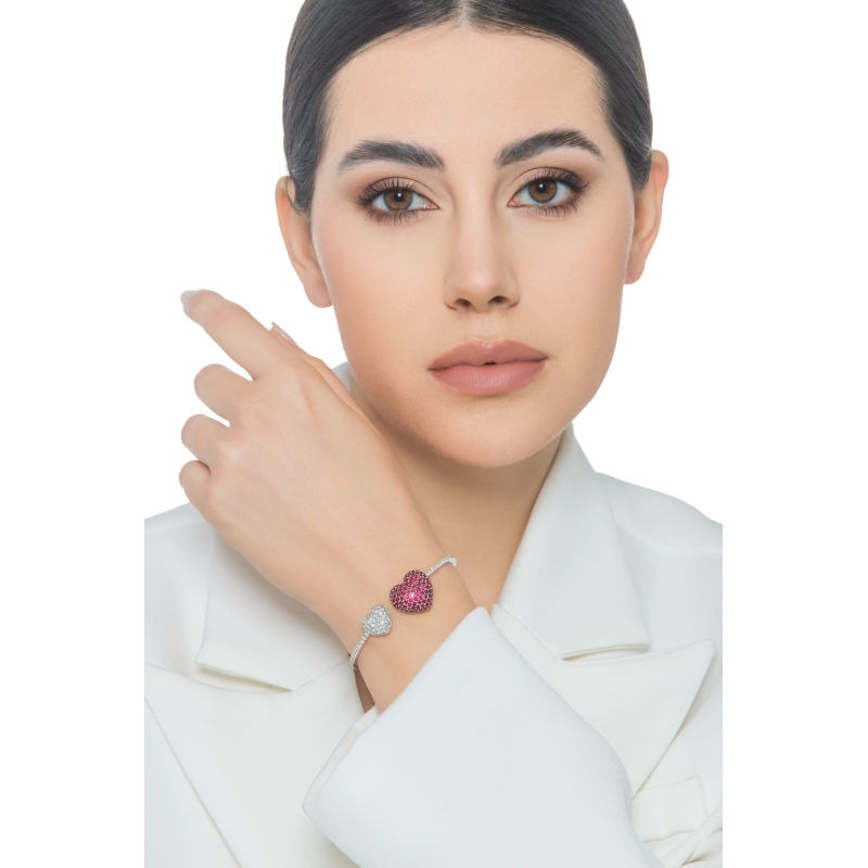 18k white gold bracelet with two heart in diamonds and rubies 18k white gold bracelet with two heart in diamonds and rubies