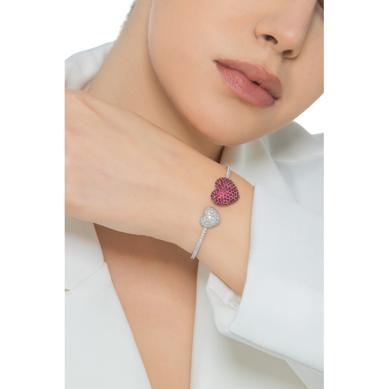 18k white gold bracelet with two heart in diamonds and rubies 18k white gold bracelet with two heart in diamonds and rubies