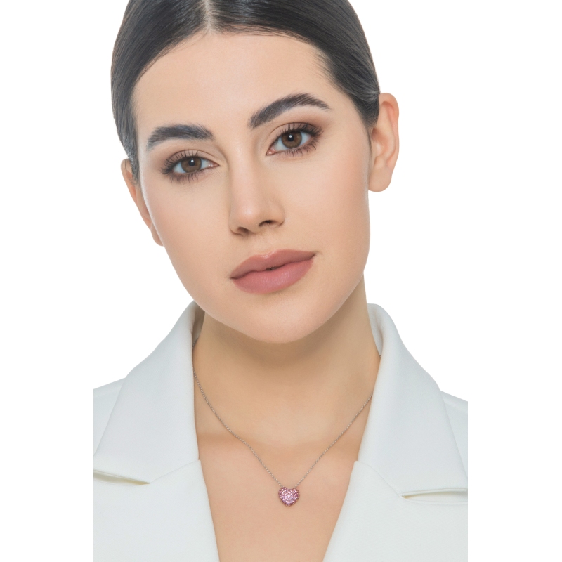 18k white gold necklace with heart pavè pink sapphires pendant 18k white gold necklace with heart pavè pink sapphires pendant