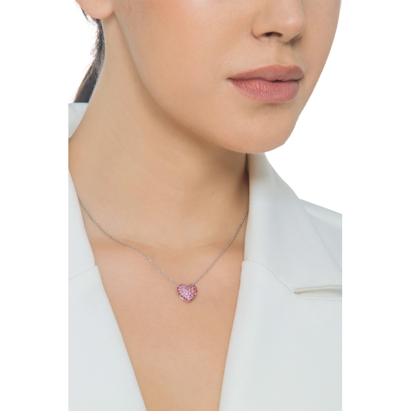 18k white gold necklace with heart pavè pink sapphires pendant 18k white gold necklace with heart pavè pink sapphires pendant