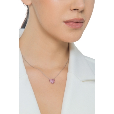18k white gold necklace with heart pavè pink sapphires pendant
