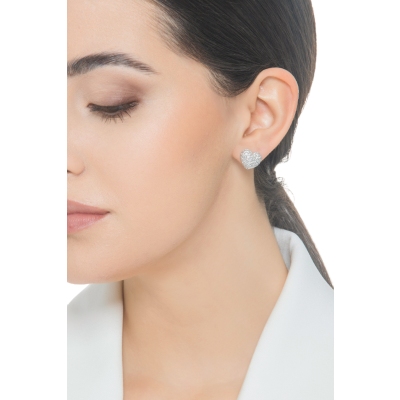 18k white gold pavè heart earrings with diamonds 