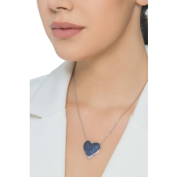 18k white gold necklace with heart pavè pendant blue sapphires and diamonds 2