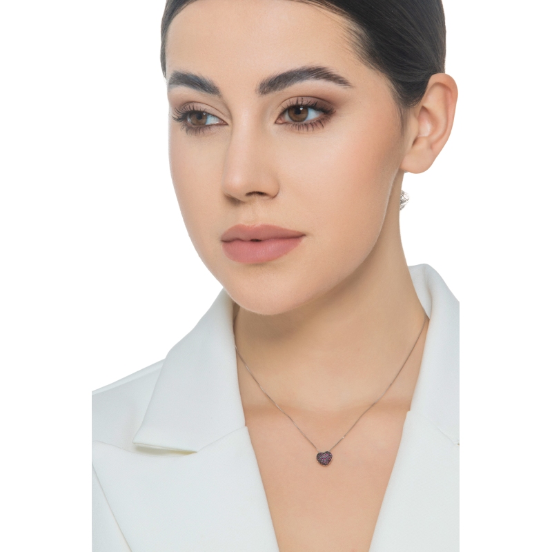 18k white gold necklace with rubies pavè burnished heart pendant 18k white gold necklace with rubies pavè burnished heart pendant