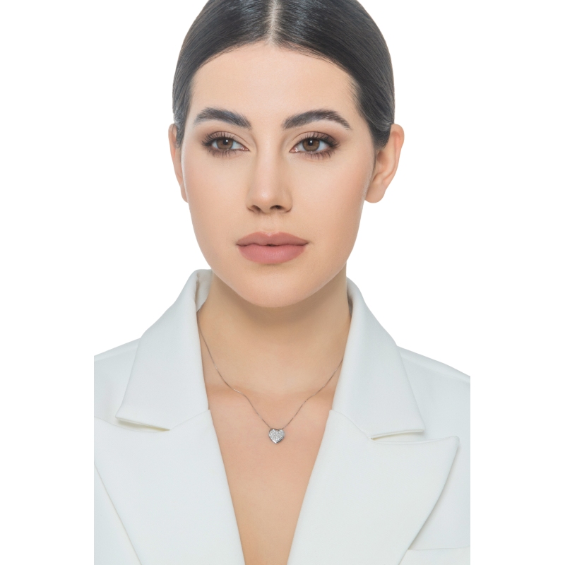 18k white gold pendant with diamonds pavé heart  18k white gold pendant with diamonds pavé heart