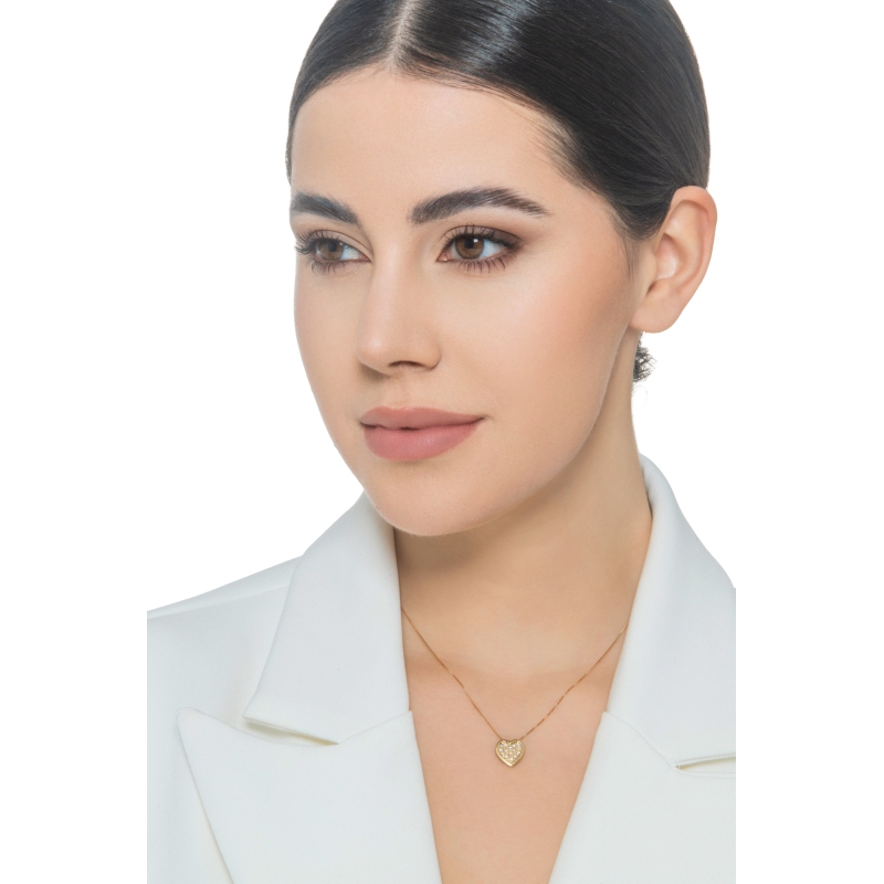 18k yellow gold necklace with heart pavè diamonds pendant