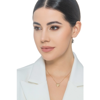 18k yellow gold necklace with heart pavè diamonds pendant