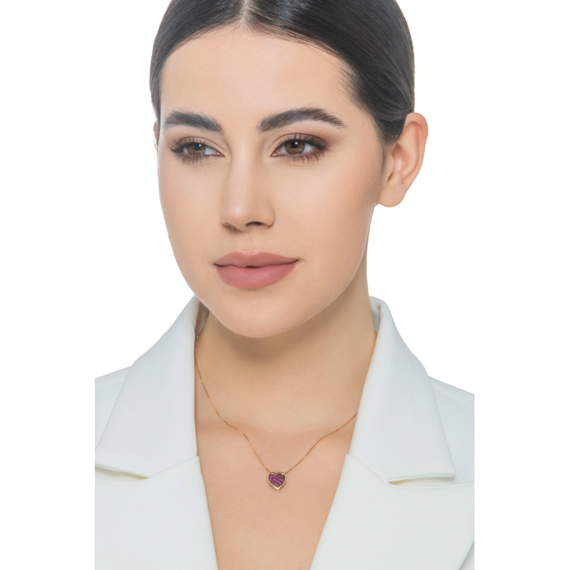 18k yellow gold necklace with heart pavè burnished rubies 18k yellow gold necklace with heart pavè burnished rubies