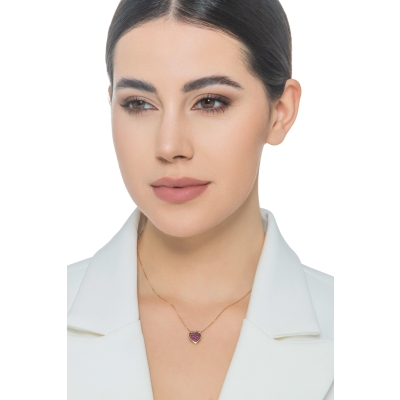 18k yellow gold necklace with heart pavè burnished rubies