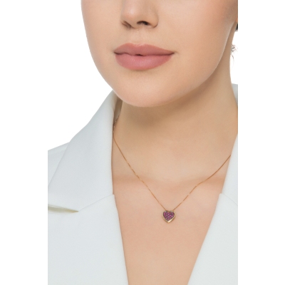 18k yellow gold necklace with heart pavè burnished rubies