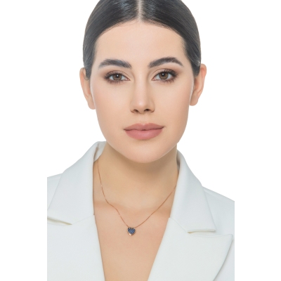 Blue sapphires heart pavè burnished pendant necklace in rose gold