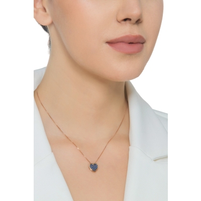 Blue sapphires heart pavè burnished pendant necklace in rose gold