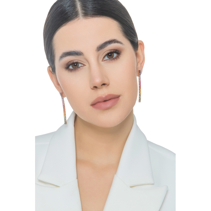 18k rose gold tennis earrings with multicolor sapphires 18k rose gold tennis earrings with multicolor sapphires