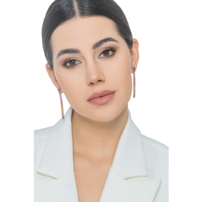 18k rose gold tennis earrings with multicolor sapphires