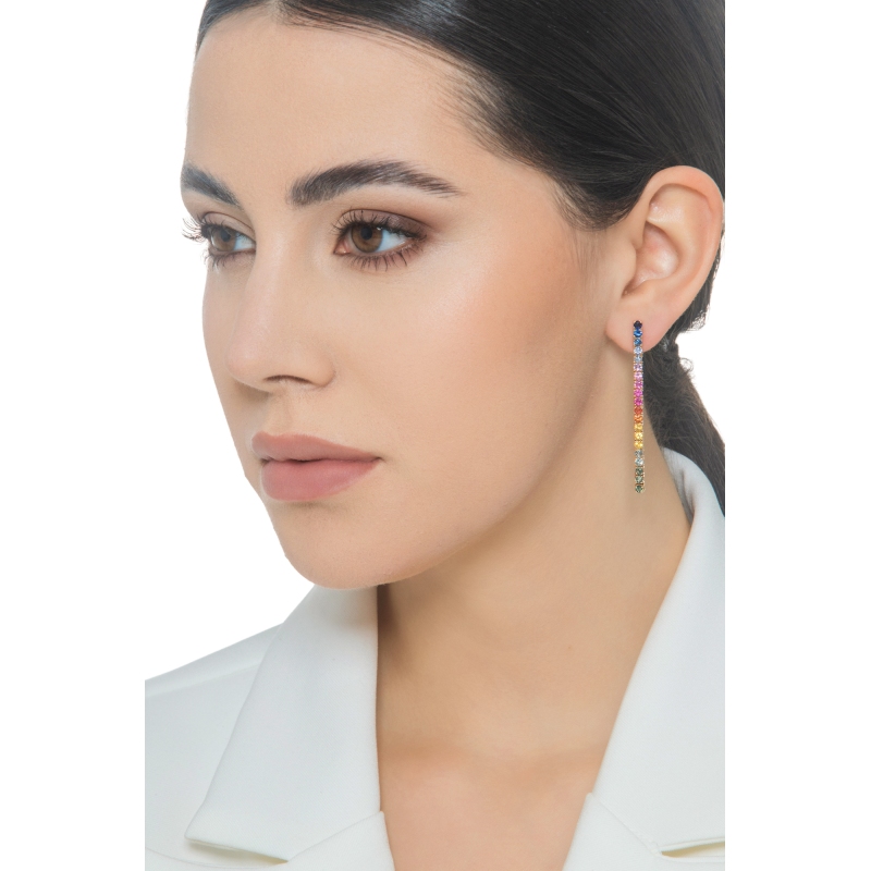 18k rose gold tennis earrings with multicolor sapphires 18k rose gold tennis earrings with multicolor sapphires