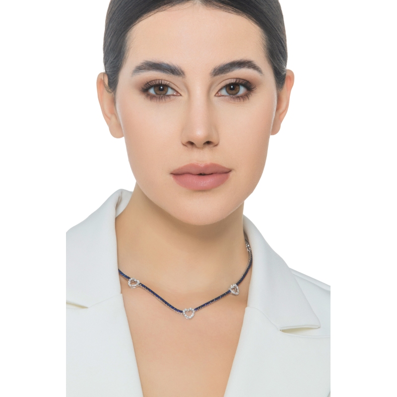 Tennis blue sapphires and diamonds heart necklace in white gold 18k Tennis blue sapphires and diamonds heart necklace in white gold 18k