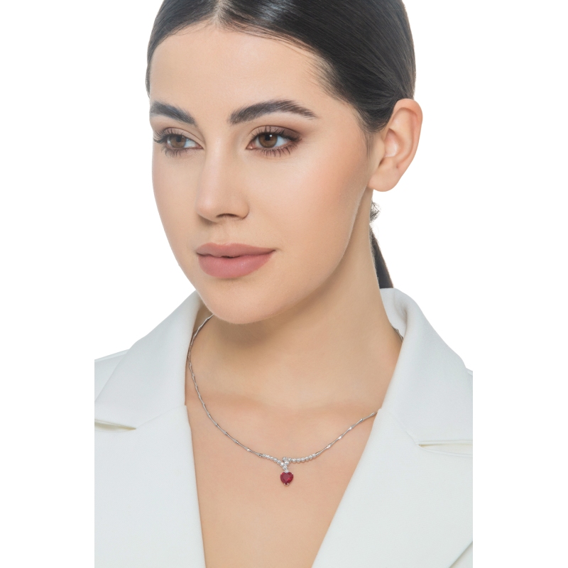 Heart Ruby and diamonds necklace in white gold 750 Heart Ruby and diamonds necklace in white gold 750
