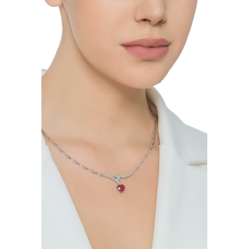 Heart Ruby and diamonds necklace in white gold 750 Heart Ruby and diamonds necklace in white gold 750