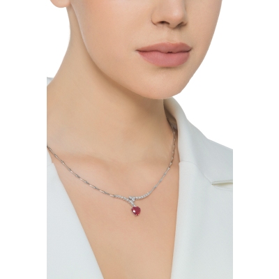Heart Ruby and diamonds necklace in white gold 750