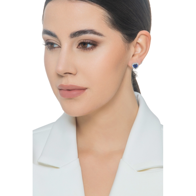 Halo earrings with blue sapphire heart and diamonds Halo earrings with blue sapphire heart and diamonds