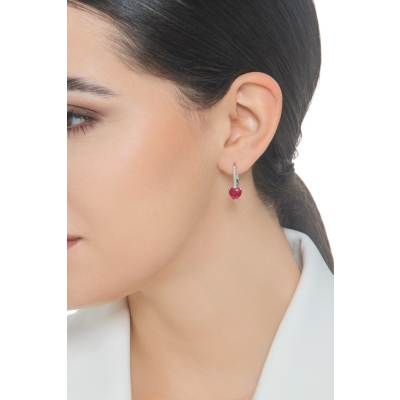 18k white gold pendant earrings with heart ruby and diamonds