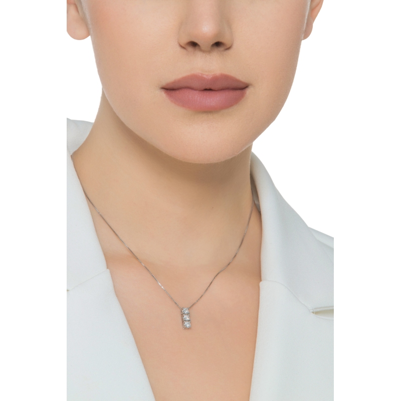 18k white gold necklace with diamond trilogy pendant