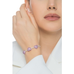 Bracelet in white gold 18k with diamonds and three hearts in pink sapphires 2