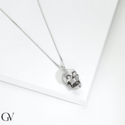 750 white gold skull necklace diamonds