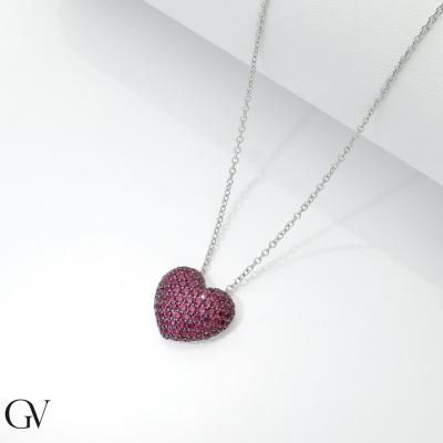 750 white gold necklace with heart ruby pavè pendant