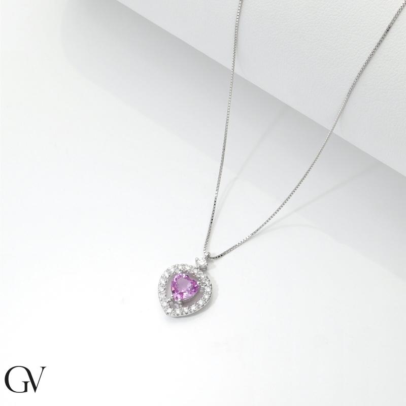 750 white gold necklace with pink sapphires and diamonds heart pendant 750 white gold necklace with pink sapphires and diamonds heart pendant