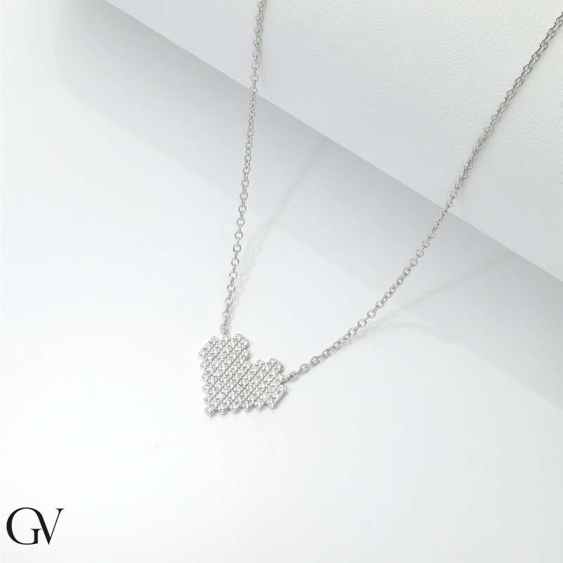 18k white gold necklace with heart pixel diamonds pendant 18k white gold necklace with heart pixel diamonds pendant